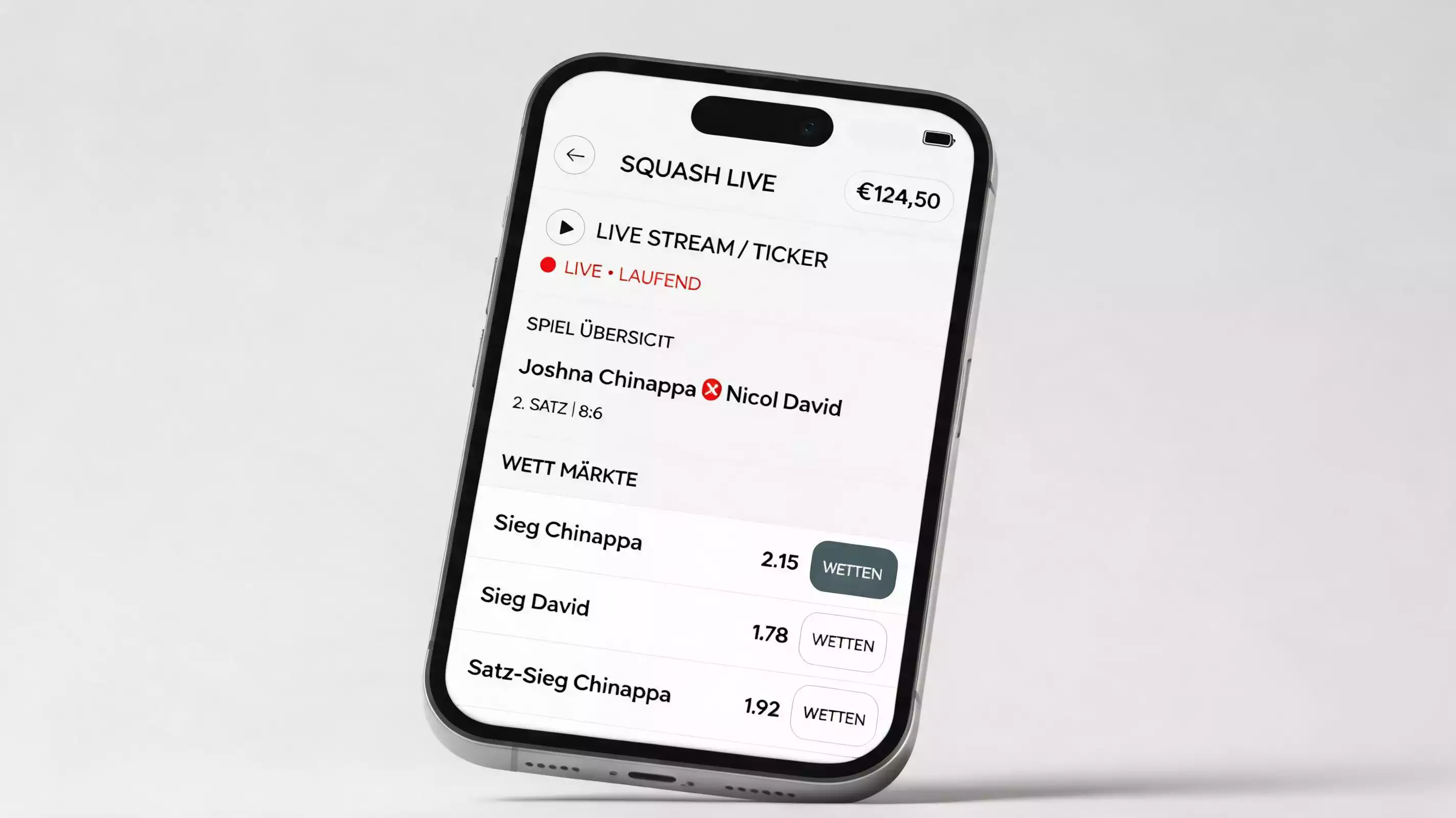 Bet365 App für Squash-Wetten – mobile Oberfläche mit Live-Wettmarkt und Streaming-Funktion