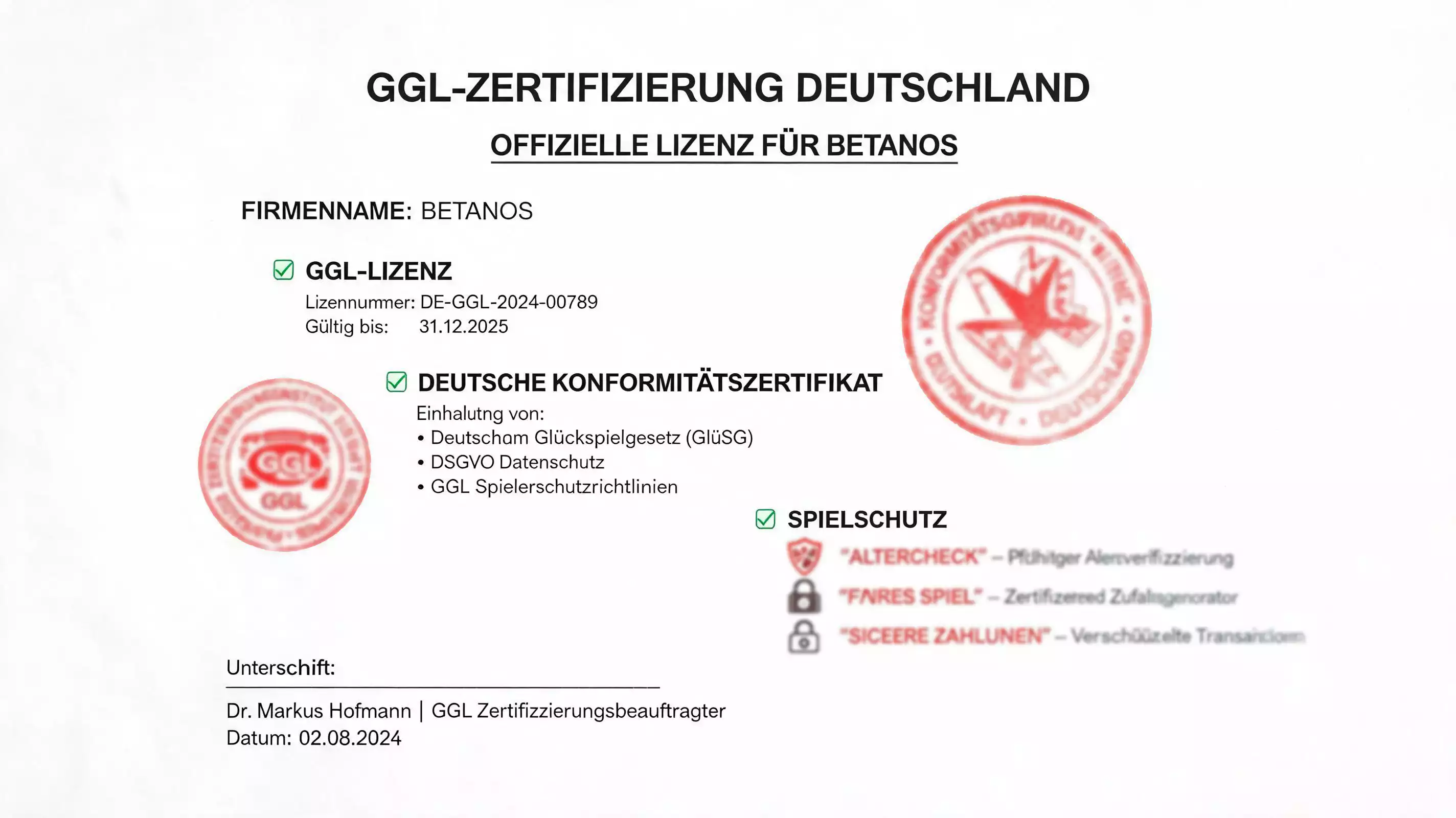 Betano GGL-Zertifizierung Deutschland – Spielerschutz und regulatorische Compliance für Squash-Wetter