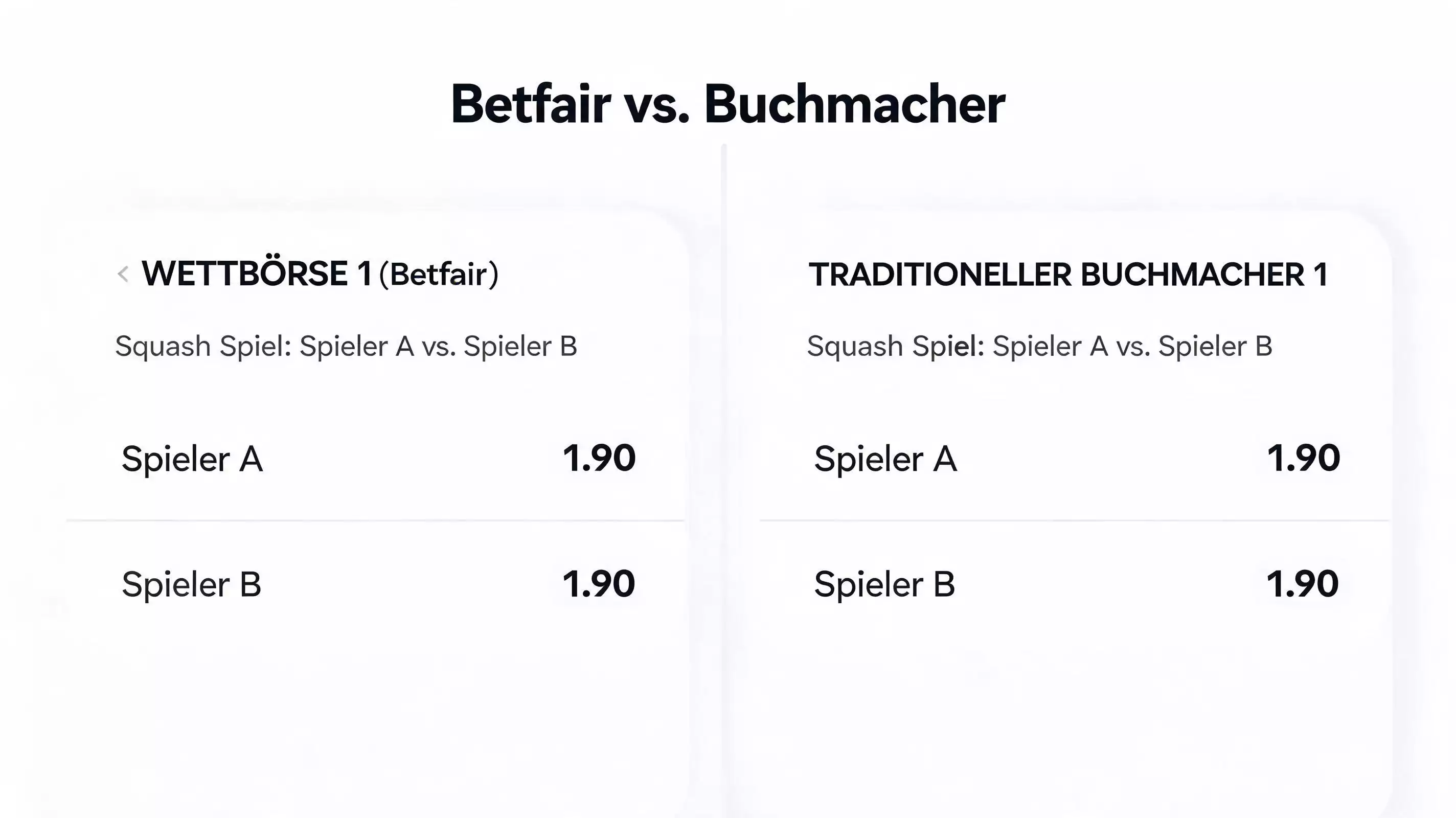 Squash-Quoten-Vergleich zwischen Betfair Exchange und klassischen deutschen Buchmachers für PSA-Events