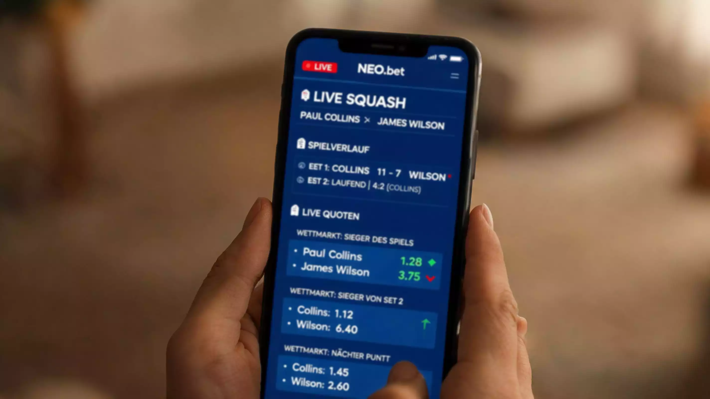 NEO.bet Squash Live-Wetten – In-Play-Märkte für PSA-Tour-Partien im mobilen Wetteinsatz