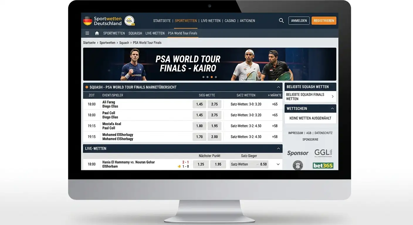 PSA World Tour Finals Buchmacher Angebot – verfügbare Wettmärkte bei deutschen GGL-lizenzierten Anbietern
