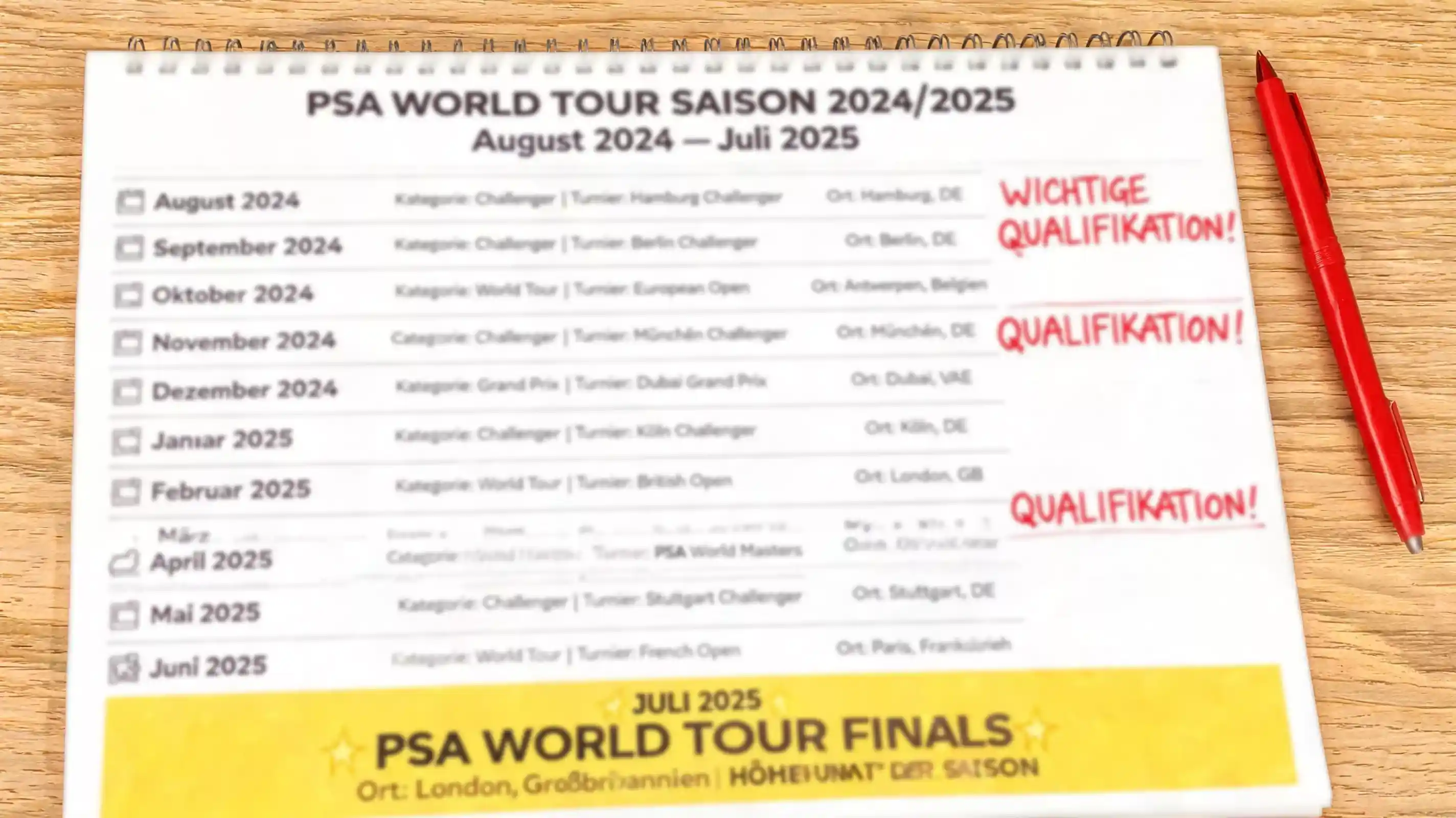 Squash Langzeitwetten Outright Saison – PSA World Tour Turnierlandschaft für Futures-Wetten