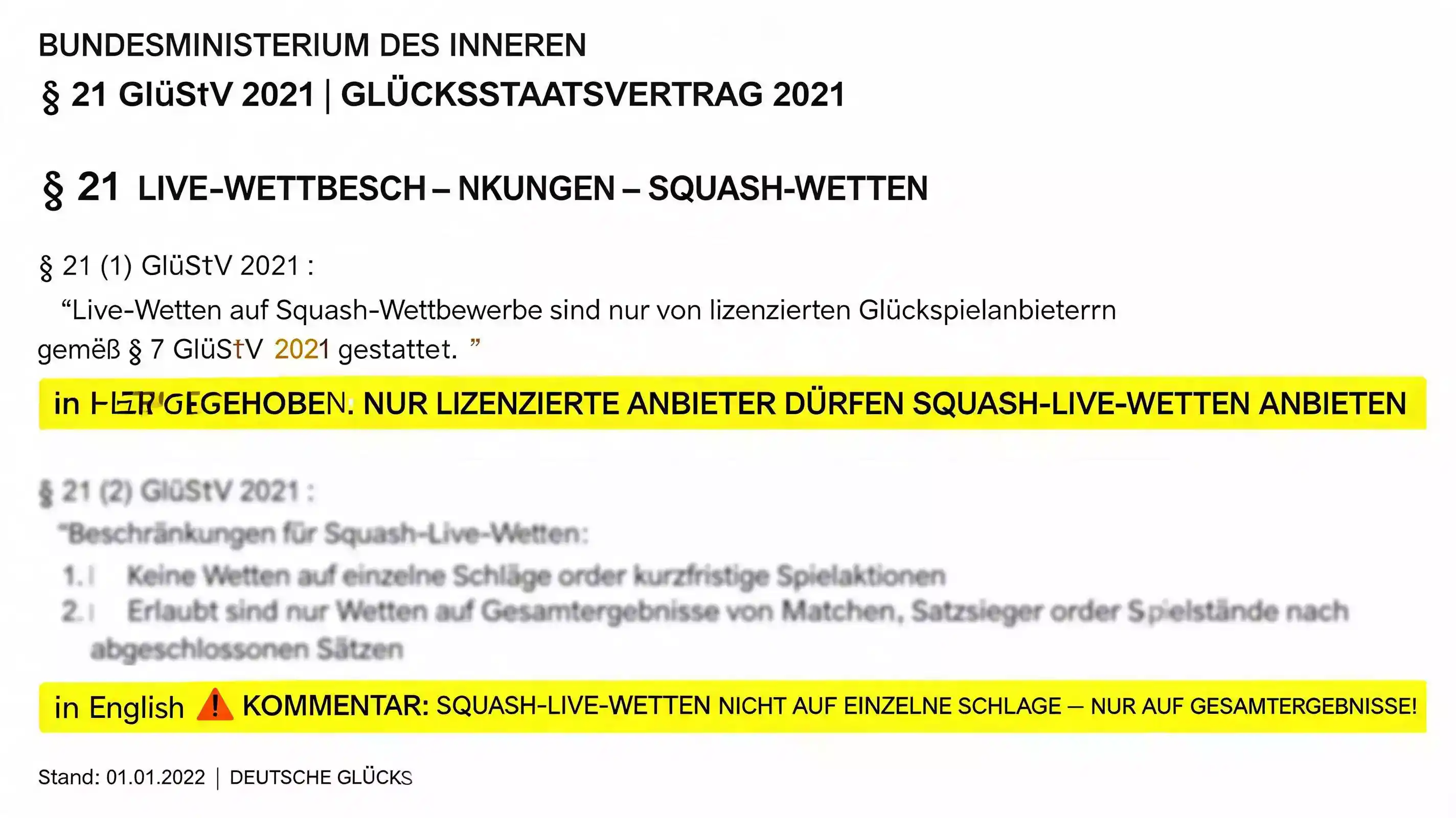GlüStV 2021 §21 Live-Wetten Einschränkungen bei Squash – was in Deutschland erlaubt und verboten ist