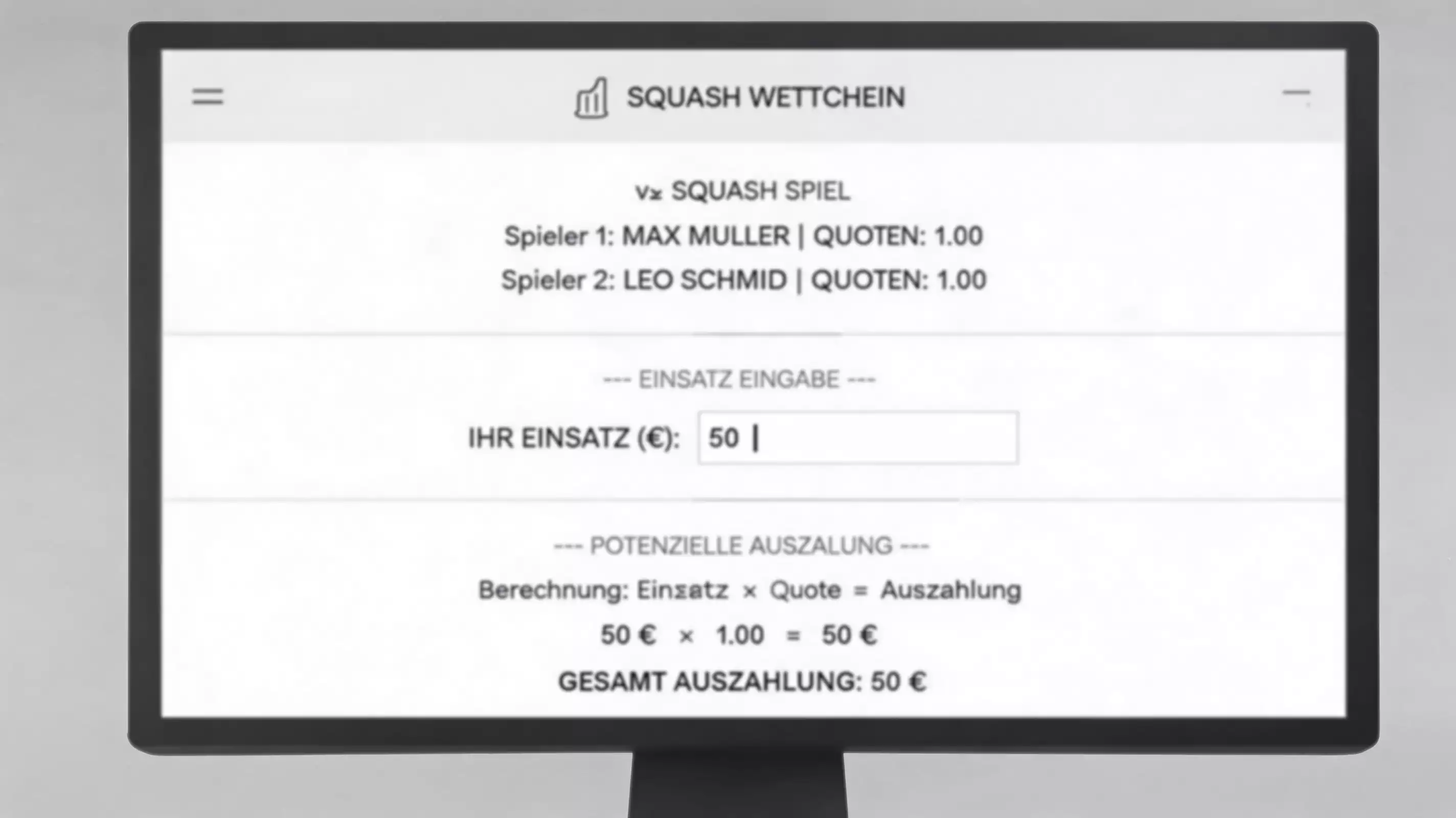 Erste Squash-Wette platzieren – Wettschein mit Zwei-Wege-Matchsiegerwette auf PSA-Turnier
