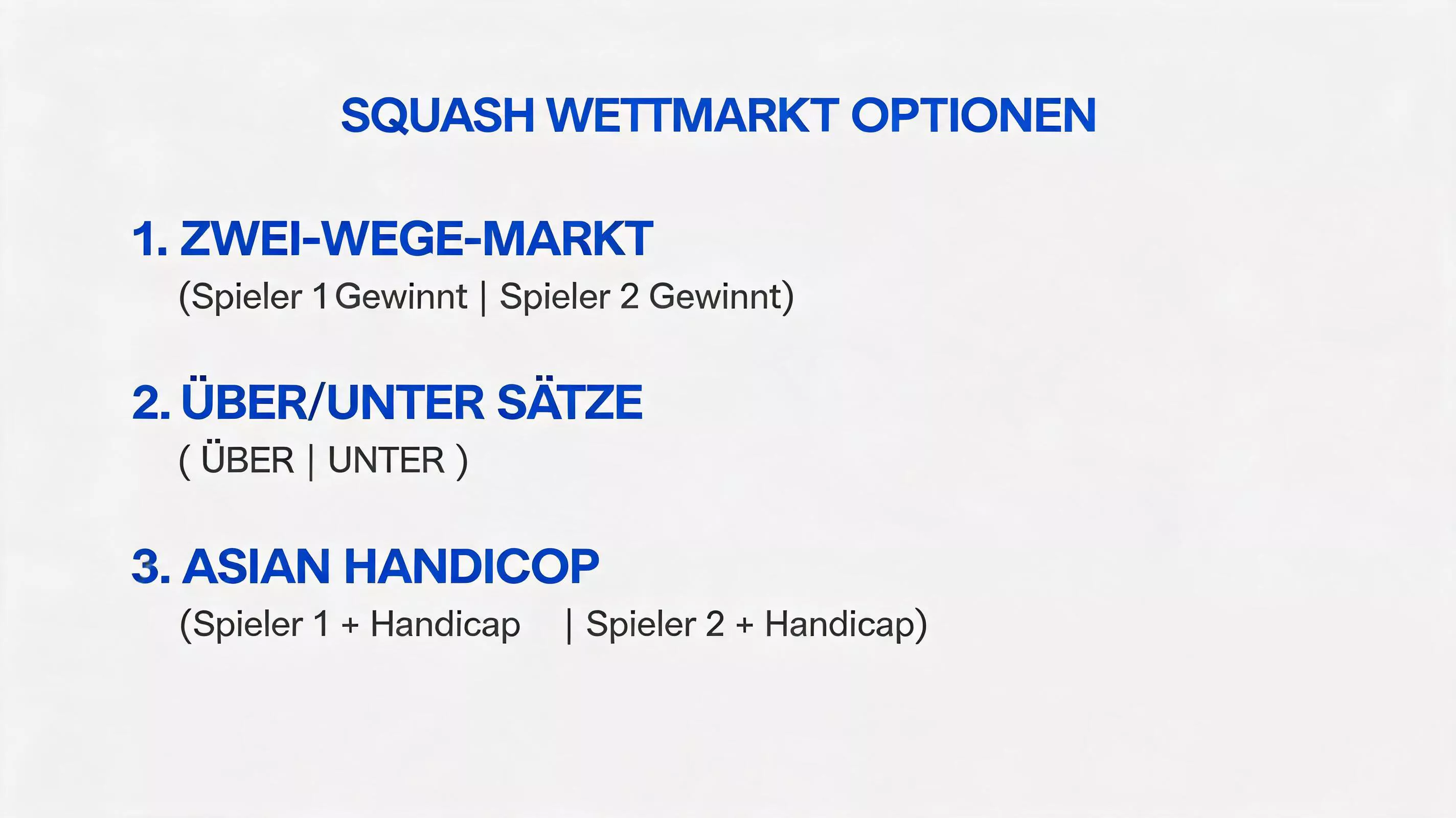 Squash Wettmärkte erklärt – Zwei-Wege-Markt, Über/Unter Sätze und Asian Handicap bei deutschen Sportwettenanbietern