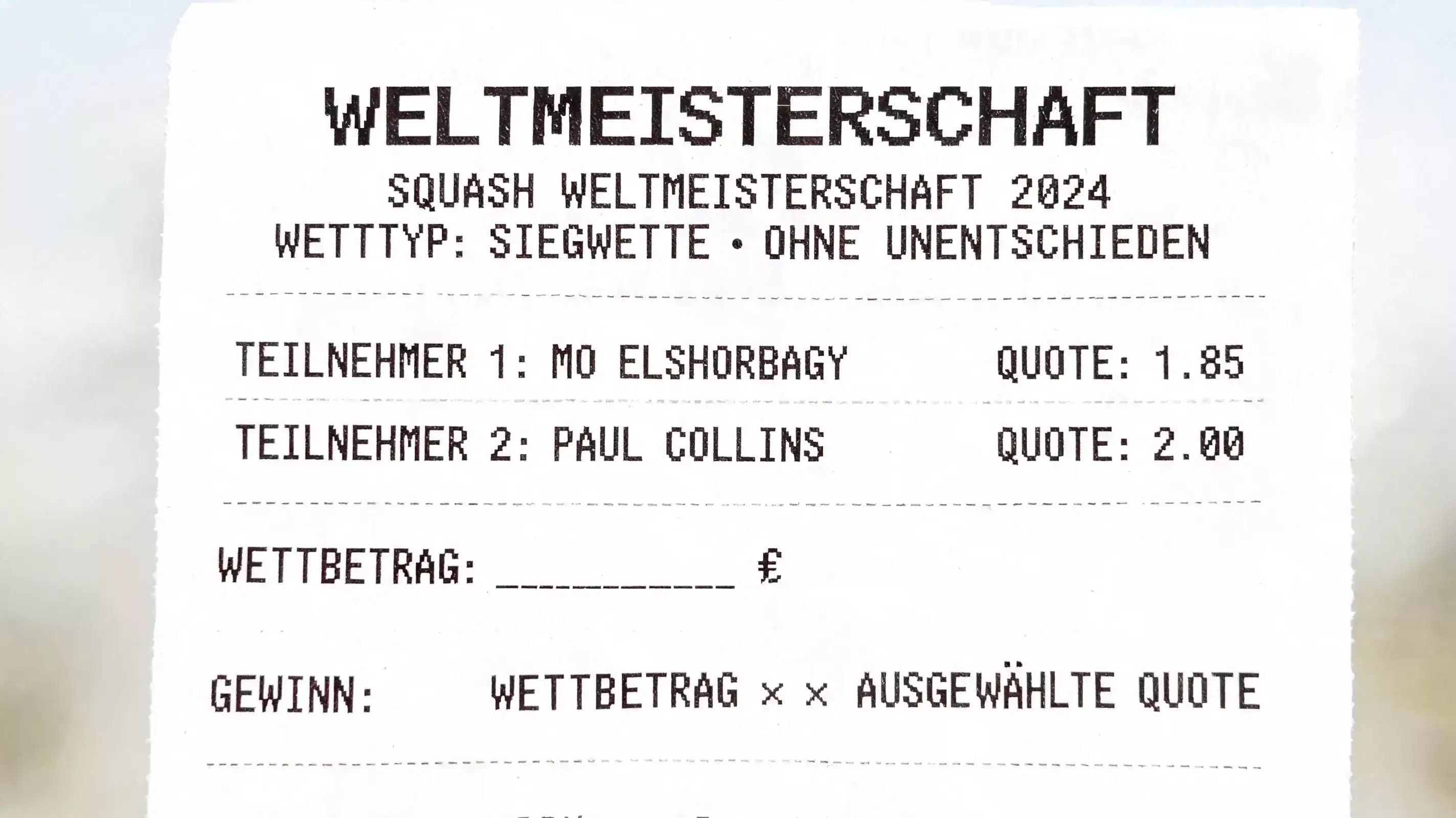 Squash WM Match-Winner-Markt – Zwei-Wege-Wettmarkt ohne Unentschieden für K.o.-Runden der Weltmeisterschaft